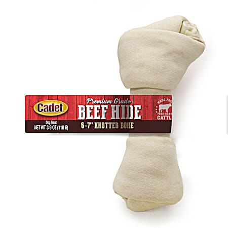 6-7 in Premium Grade Beef Hide (Rawhide) Knotted Bones - 4 Pk