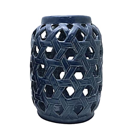 8 in. Blue Solar Woven Ceramic Lantern 
