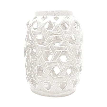 8 in. White Solar Woven Ceramic Lantern
