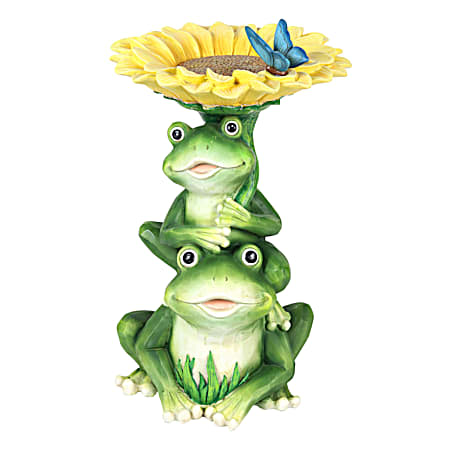 Stacked Frogs w/ Sunflower Tray Statue