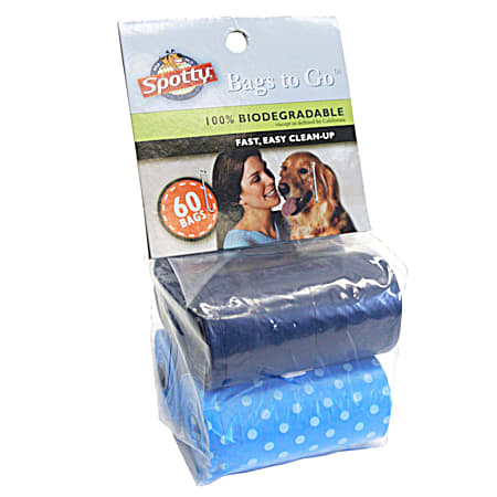 Bags to Go Blue Dots 100% Biodegradable Bag Refill - 60 Ct
