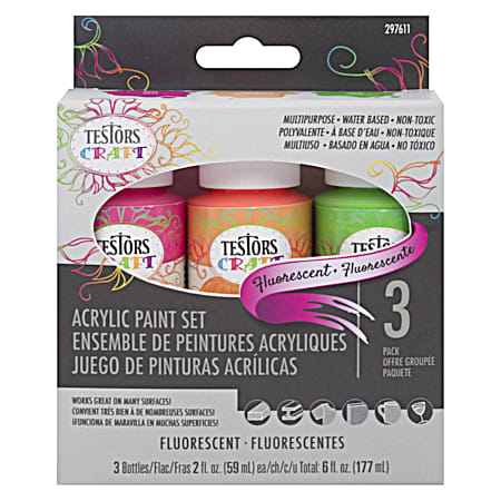 Fluorescent 3-Color Acrylic Paint Set