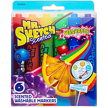 Mr. Sketch® Scented Markers, Chisel Point, Assorted Colors, Pack Of 6