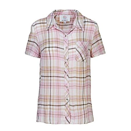 Women's Textured Button Down Short Sleeve Shirt