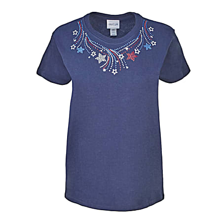 Women's Traditional Americana Navy Stars & Jewels Short Sleeve Shirt