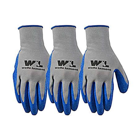 Men's Gray & Blue Latex Palm Dip Gloves - 3 Pk