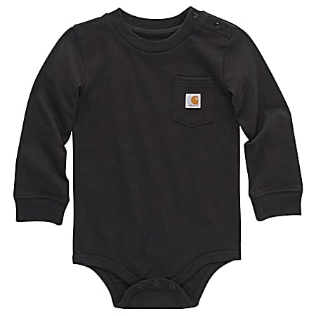Infant Black Long Sleeve Pocket Bodysuit