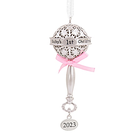 2023 Baby's First Rattle Pink Metal Ornament
