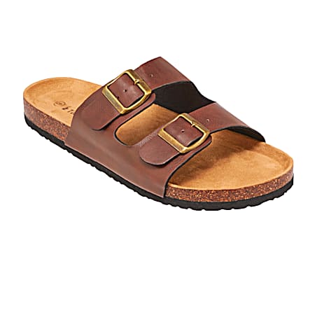Men's Brown 2 Strap Slide Sandals
