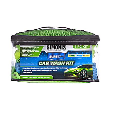 SureShine 9 pc Car Wash Kit w/ Storage Case