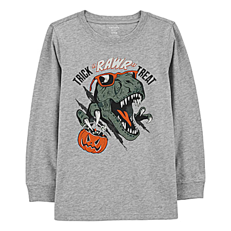 Little Boys' Grey Dino Halloween Long Sleeve Shirt
