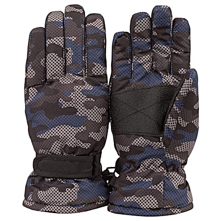 Boys' Blue Camo Ski Gloves