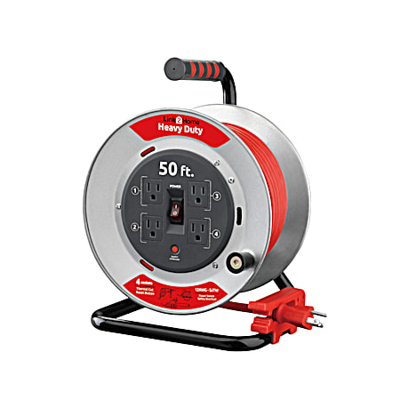 50 ft Contractor Grade 12AWG SJTW Retractable Extension Cord Reel w/ 4 Outlets