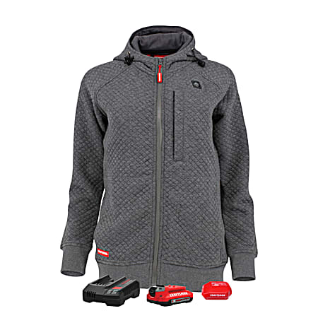 Women's Gray Kitted Quilted Heated Hoodie