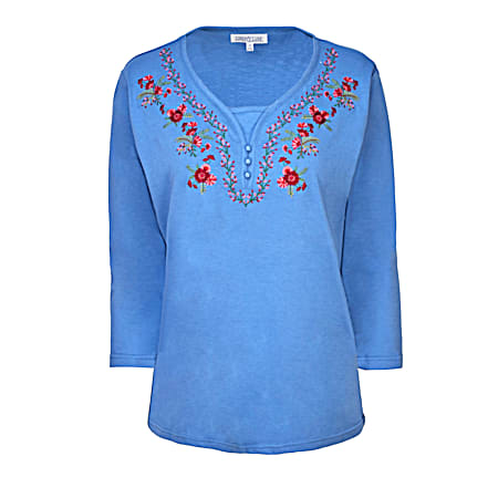 Women's Embroidered Twofer 3/4 Sleeve Shirt