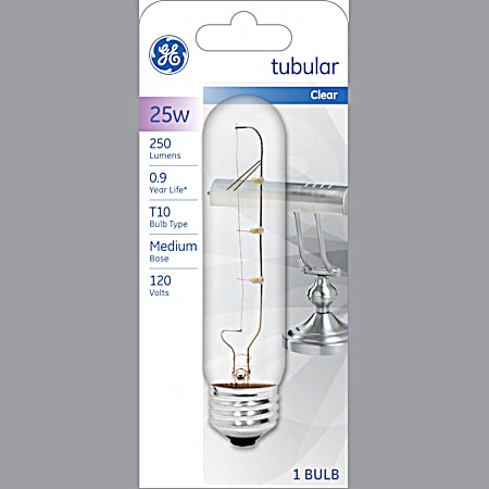 25W T10 Tubular Clear Incandescent Light Bulb - 1 Pk