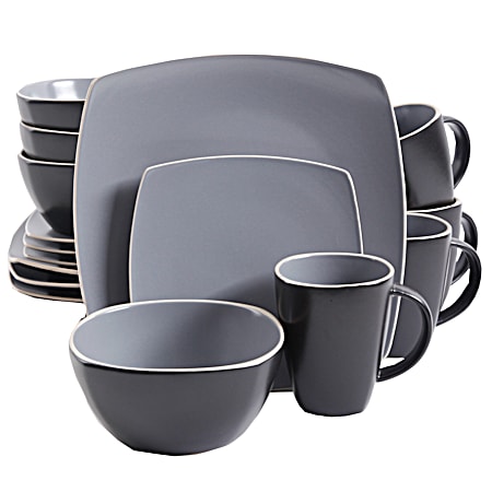 16 pc Gray/Black Soho Lounge Matte Dinnerware Set