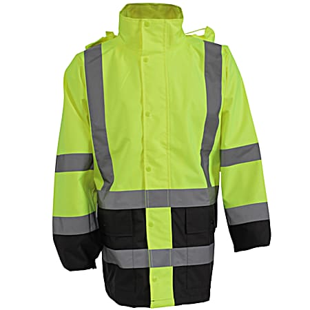 Men's Yellow Hi-Vis Snap Front Rain Jacket
