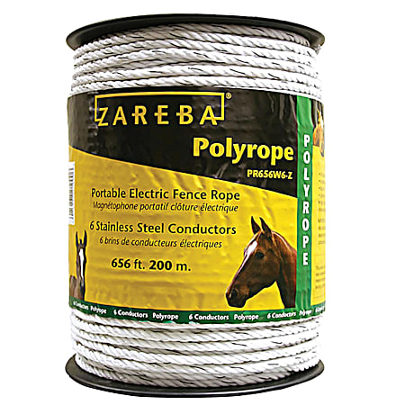 0.25 in X 656 ft White Electric Fence Polyrope