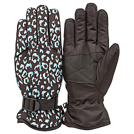 Girls' Ice Blue Leopard Ski Gloves