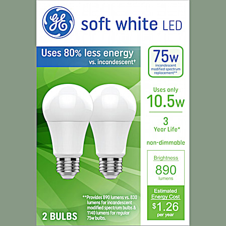 75W LED Soft White General Purpose Light Bulbs - 2 Pk