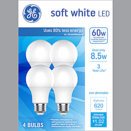 60W LED Soft White General Purpose Light Bulbs  - 4 Pk