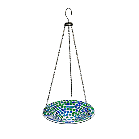 Blue Green Mosaic Hanging Glass Birdbath 