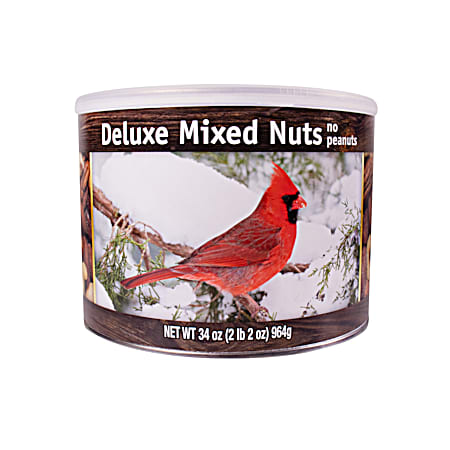 34 oz Deluxe Mixed Nuts Winter Cabin Scene Tin - No Peanuts