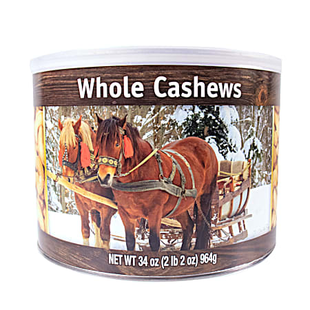 34 oz Whole Cashews Winter Horse Sleigh Tin