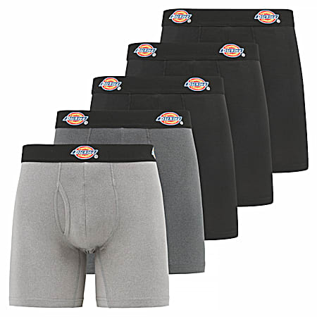 Men's Black/Grey Assorted Long Leg Boxer Briefs - 5 Pk