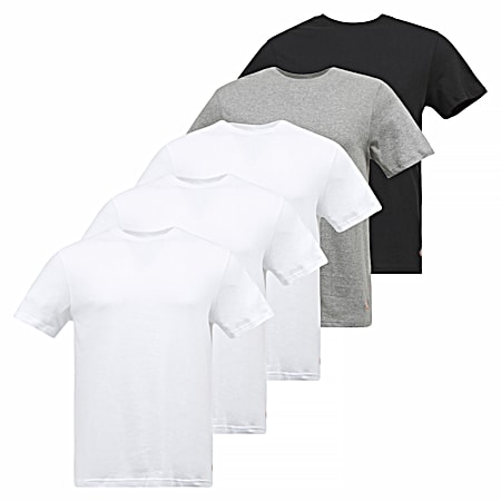 Men's White/Grey/Black Assorted Short Sleeve Shirts - 5 Pk