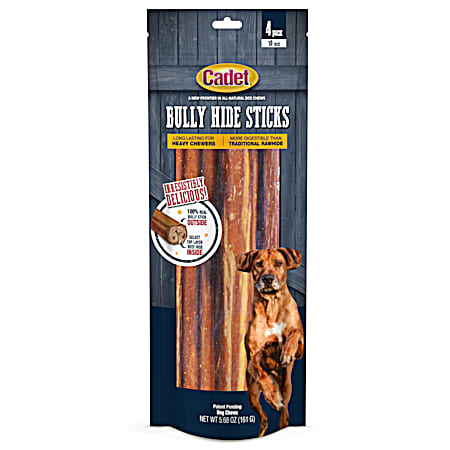 10 in Bully Hide Sticks All-Natural Dog Chews Stick - 4 Pk