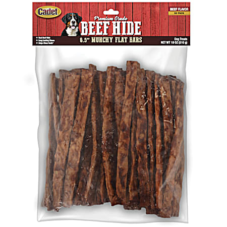 6.5 in Premium Grade Beef Hide Beef Flavor Munchy Flat Bars - 50 Pk