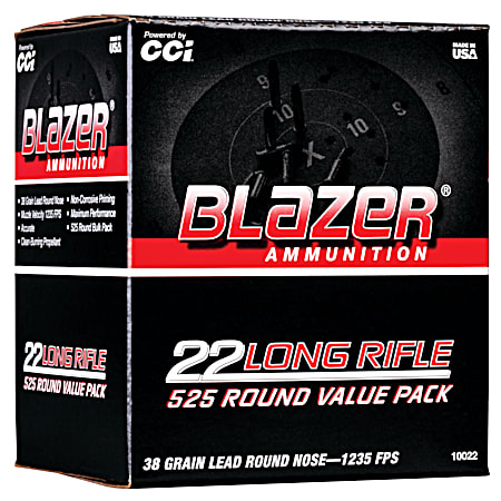 .22 LR Blazer 38 Grain Lead Round Nose Rifle Cartridges - 525 Rounds