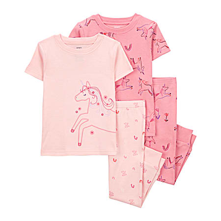 Toddler Girls' Pink Unicorn Pajamas - 4 Pc