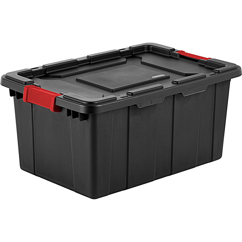 Tough Box 64 Gallon Heavy Duty Storage Tote With Wheels, Black/Red