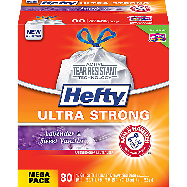  Hefty Ultra Strong Tall Kitchen Trash Bags, Fabuloso Scent, 13  Gallon, 80 Count : Health & Household