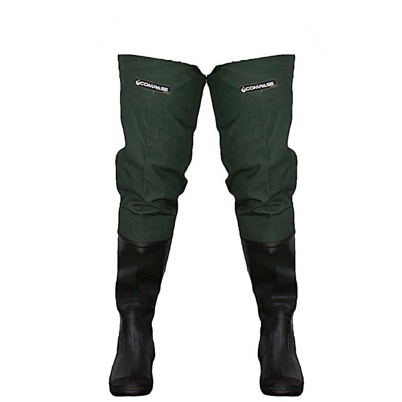 Duck and Fish Green Fishing Wader Hip Boots with Cleated Outsole