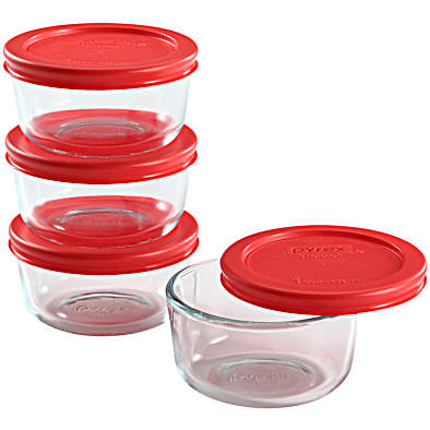 Pyrex 8-Piece Glass Food Storage Container Set with Red Lids