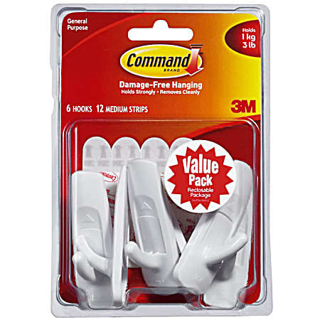 6 Pk. White Medium Utility Hooks
