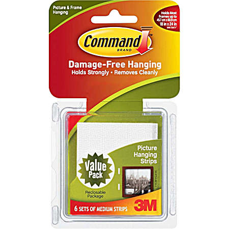 6 Sets White Picture Hanging Strips - Medium