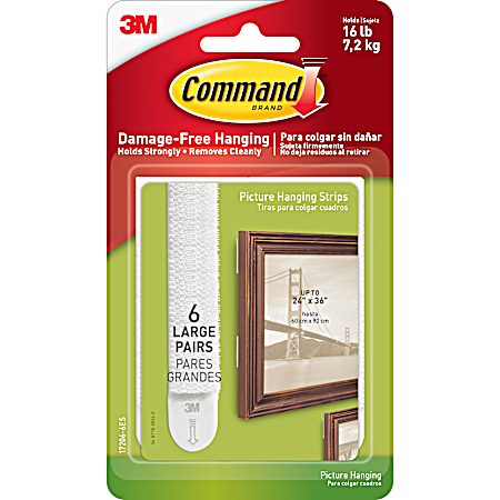 Command 6 Pair Large White Picture Hanging Strips