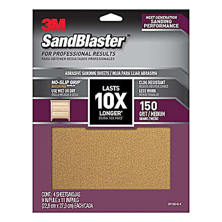 SandBlaster 10X 150 Grit Sandpaper w/ No-Slip Grip Backing  - 4 Pk