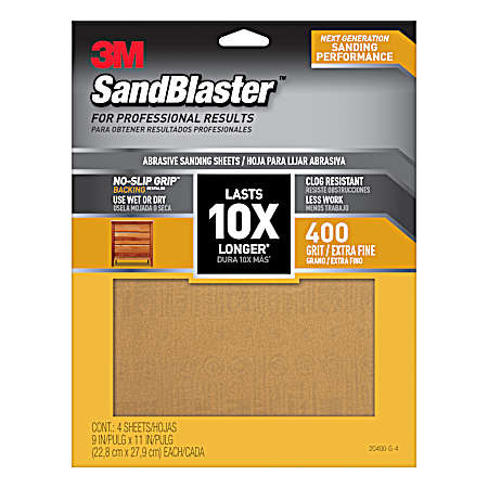 SandBlaster 10X 400 Grit Sandpaper w/ No-Slip Grip Backing  - 4 Pk