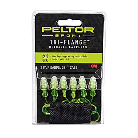 Neon/Yellow Sport Tri-Flange Reusable Earplugs