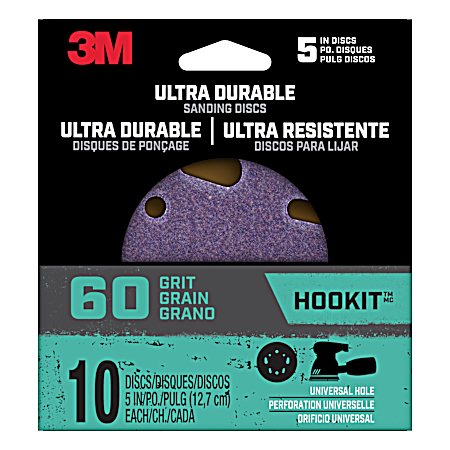 60 Grit Ultra Durable 5 in Power Sanding Discs - 10 Pk
