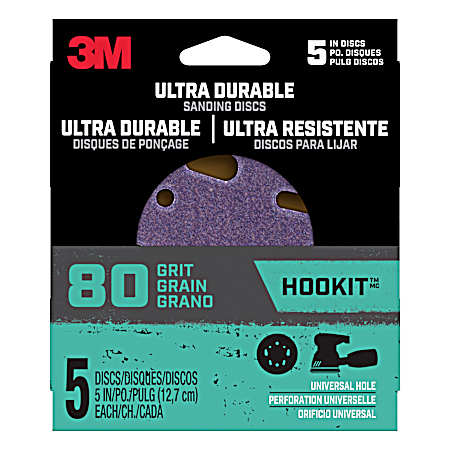80 Grit Ultra Durable 5 in Power Sanding Discs - 5 Pk