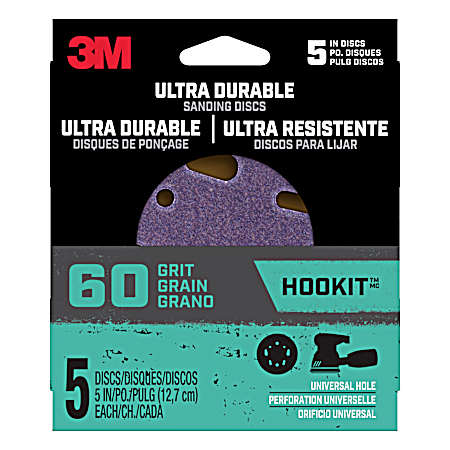 60 Grit Ultra Durable 5 in Power Sanding Discs - 5 Pk