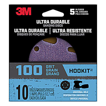 100 Grit Ultra Durable 5 in Power Sanding Discs - 10 Pk