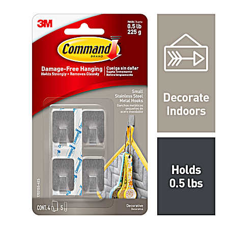 Small Stainless Steel Metal Hooks - 4 Hooks & 5 Strips